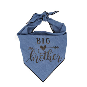 Denim Blue Dog Bandana Ties Around neck has Black piping with saying Big Brother on front