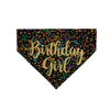 Black Birthday Girl Bandana with colorful streamers, Gold Glitter Vinyl used for saying