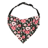 Black dog bandana with pink and rose flowers shown with collar