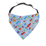 LIght Blue Dog Bandana with bones, dog bowl, collar and more is super cute