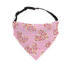 Valentines Day Pink Dog Bandana with Mulit-colored hearts, shown with collar