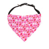 Pink Valentines Day Dog Bandana with Red, White & Pink Hearts is reversible, shown with collar