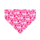 Pink Valentines Day Dog Bandana with Red, White & Pink Hearts is reversible