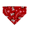 Red cotton dog bandana with pink hearts and puppy dogs fits on your dogs collar