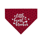 Reversible Valentine Dog Bandana in Red Cotton with Flocked Hearts and Glitter Vinyl Saying - Little Heart Breaker