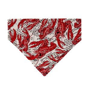 Red Lobsters crawling on newpaper pattern. Dog Bandana - Over the Collar Style in 5 Sizes | Free Ship. perfect for your dog in the summer time.