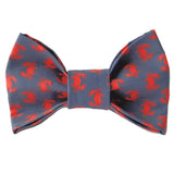 Small Red Crab Dog Bow Tie on Navy Cotton Fabric attaches with Velcro