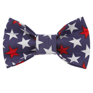 Blue Dog Bow Tie with White and Red Stars 