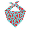 Turquoise Dog Bandana Ties around dogs neck with red strawberries