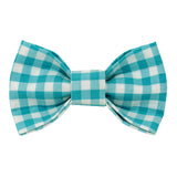 Gingham Check Turquoise Dog Bow Tie